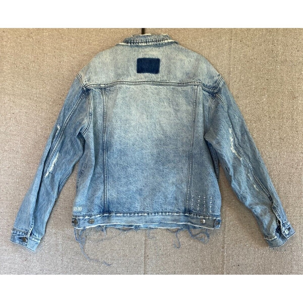 Mens  Sz Small KSUBI Distressed Jeans Denim Jacket Light Wash Rocker - Picture 10 of 10